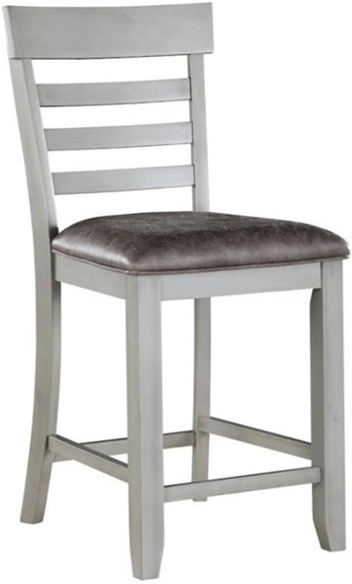 BOWERY HILL 5-Piece Counter Height Dining Set, Extendable Table with Storage and 4 Upholstered Chairs, Stone Gray Finish, Mocha Slate Top, Asian Hardwood and Acacia Veneer, Casual Kitchen or Dining