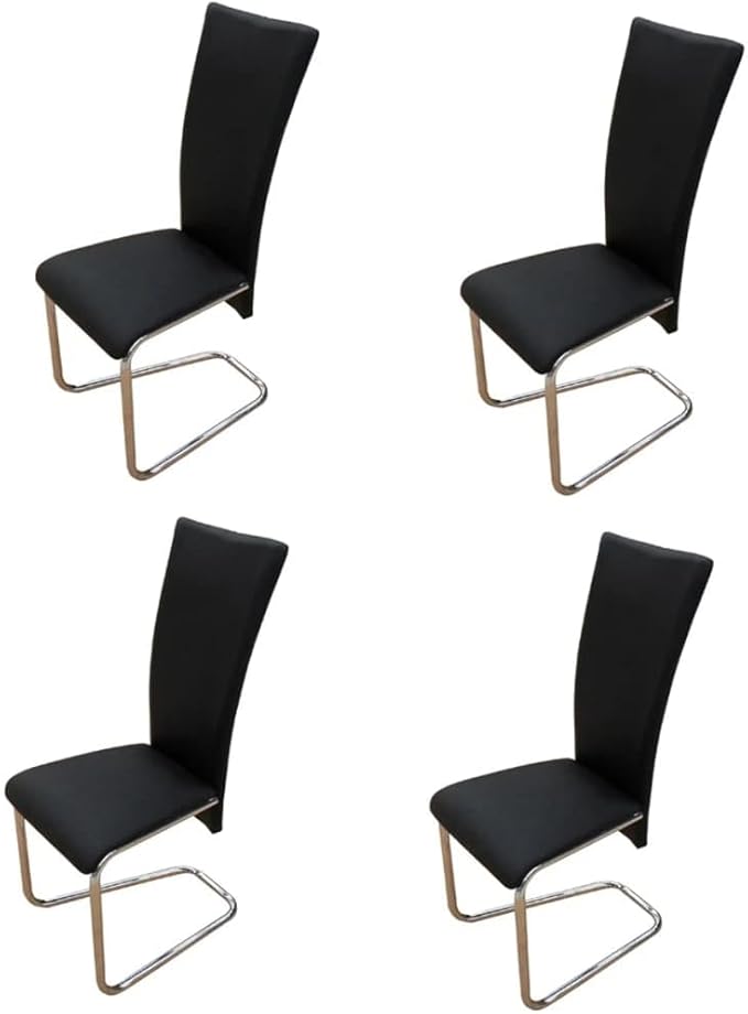 Modern Dining Chairs 4-Piece Set Black Faux Leather Upholstery with Chrome Metal Feet for Kitchen Dining Room Farmhouse Furniture