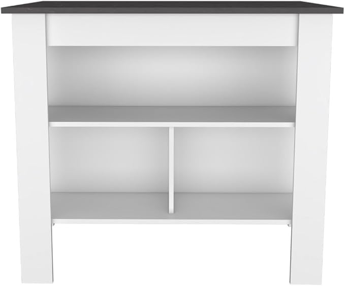 Kitchen Island Kitchen Table 35" H Four Legs with 3 Open Storage Shelves Wide Top for Meal Prep Spacious Leg Room Practical(Black White)