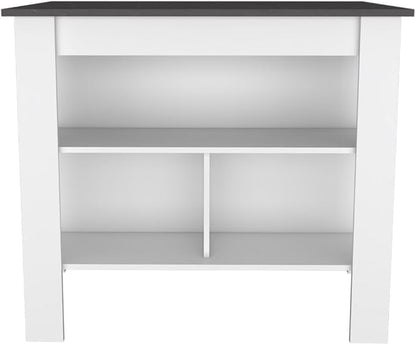 Kitchen Island Kitchen Table 35" H Four Legs with 3 Open Storage Shelves Wide Top for Meal Prep Spacious Leg Room Practical(Natural White)