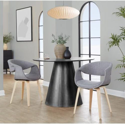 Upholstered Dining Chairs Set of 2, Kitchen Island Chairs with Grey Fabric Seat and Natural Bent Wood Legs for Dining Room Living Room Restaurant