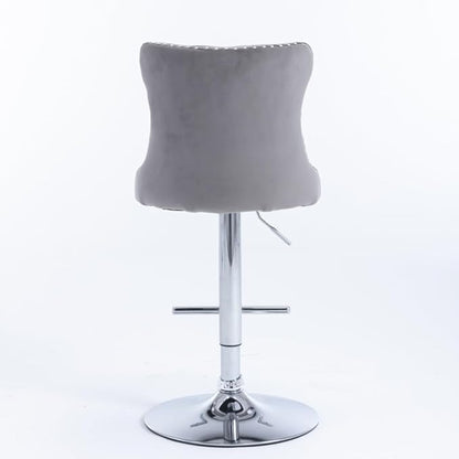 Adjustable Swivel Bar Stool with Tufted Velvet Upholstery, Chrome Base and Back Support for Kitchen Island, Home Bar or Pub (Gray + Velvet + Foam-3)