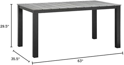 Modway Maine Aluminum Outdoor Patio 63" Dining Table in Brown Gray