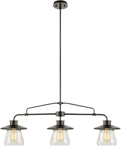 Globe Electric 64845 Nate 3-Light Pendant, Oil Rubbed Bronze, Clear Glass Shades, Bulb Not Included