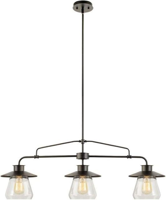 Globe Electric 64845 Nate 3-Light Pendant, Oil Rubbed Bronze, Clear Glass Shades, Bulb Not Included