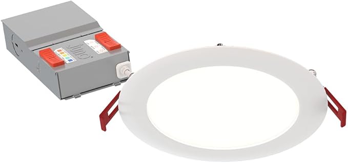 Juno LED Recessed Lights 6 Inch Round Baffle Wafer Downlight, 5-in-1 Switchable White Color Temperature, Adjustable Brightness, 120 Volts, 6-Inch Flat Trim, Matte White (24-Pack)