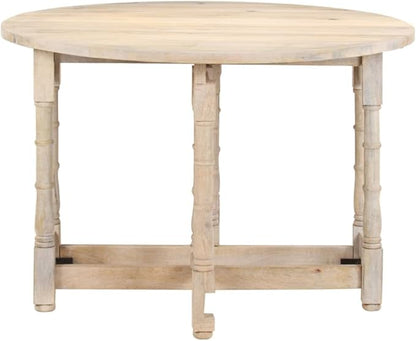 Round Dining Table, Bleached Solid Mango Wood, Standard Size for Kitchen, Seating 4 People, Durable Indoor Spaces Furniture