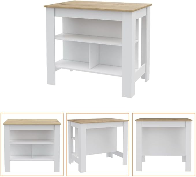 GOWE 2 Piece Kitchen Set, Kitchen Island + Pantry Cabinet, White/Light Oak