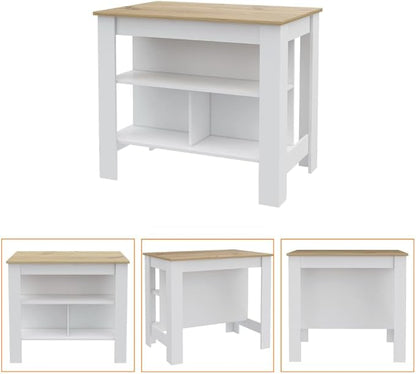 GOWE 2 Piece Kitchen Set, Kitchen Island + Pantry Cabinet, White/Light Oak