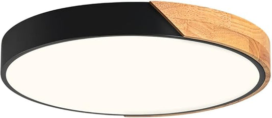 Vikaey Modern Dimmable LED Ceiling Light, Minimalist Wood Style 5CCT 2700K-6000K Flush Mount Ceiling Light Fixture, Round Lighting Lamp for Bedroom Living Room Dining Room Laundry, Black, 15.8"