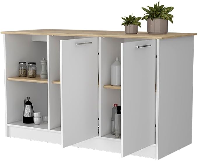 GOWE Mercury Kitchen Island with Spacious Countertop, Double Door Cabinets, and 2 Open Storage Shelves