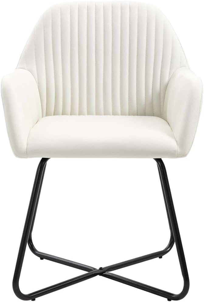 Modern Dining Chairs Set of 2 Cream Fabric Upholstered Accent Chairs with Steel Legs for Kitchen Living Room Vanity Bedroom