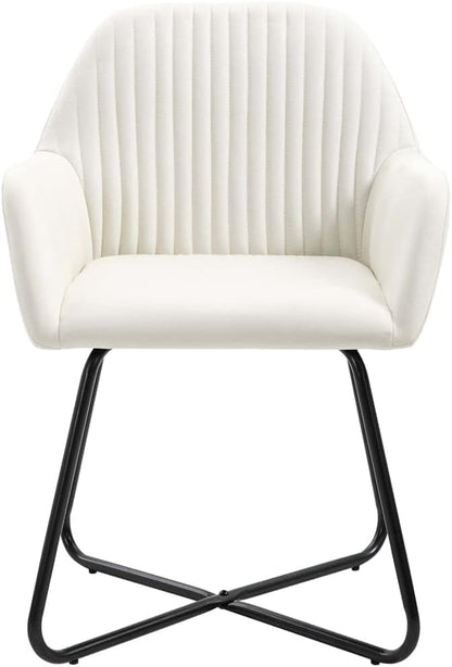 Modern Dining Chairs Set of 2 Cream Fabric Upholstered Accent Chairs with Steel Legs for Kitchen Living Room Vanity Bedroom