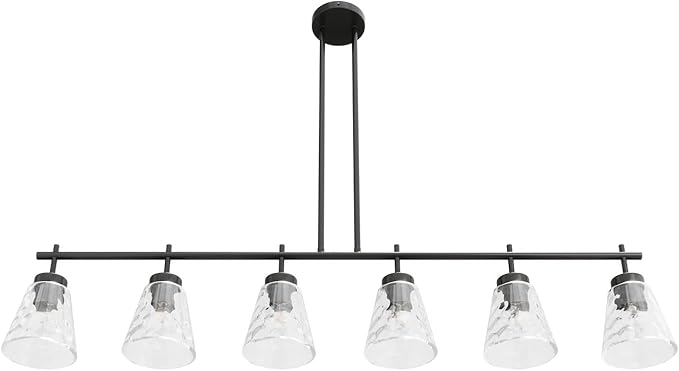 Aiwen 6-Light Kitchen Island Lighting, Modern 48 inch Black Island Chandelier with Glass Shade, Industrial Linear Pendant Lighting Over Table, Pendant Light Fixture for Dining Room