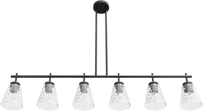 Aiwen 6-Light Kitchen Island Lighting, Modern 48 inch Black Island Chandelier with Glass Shade, Industrial Linear Pendant Lighting Over Table, Pendant Light Fixture for Dining Room