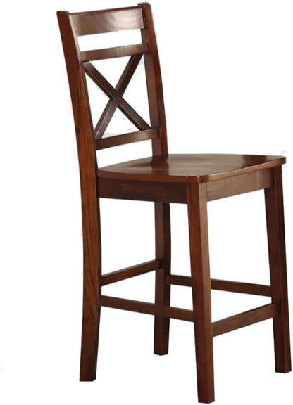 Cherry Wood Counter Height Chairs Set of 2 for Kitchen Island & Dining Room Seating - Kitchen Island Chairs, Cross Back Design with Footrest