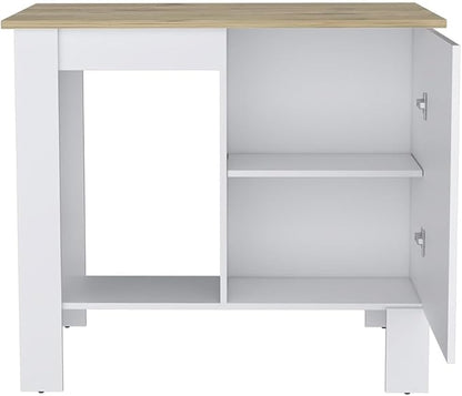 Kitchen Island 35" H with 1 Door Storage Cabinet 2 Internal Shelves and 1 Open Shelf Multi-Use Kitchen Table for Storage Practical