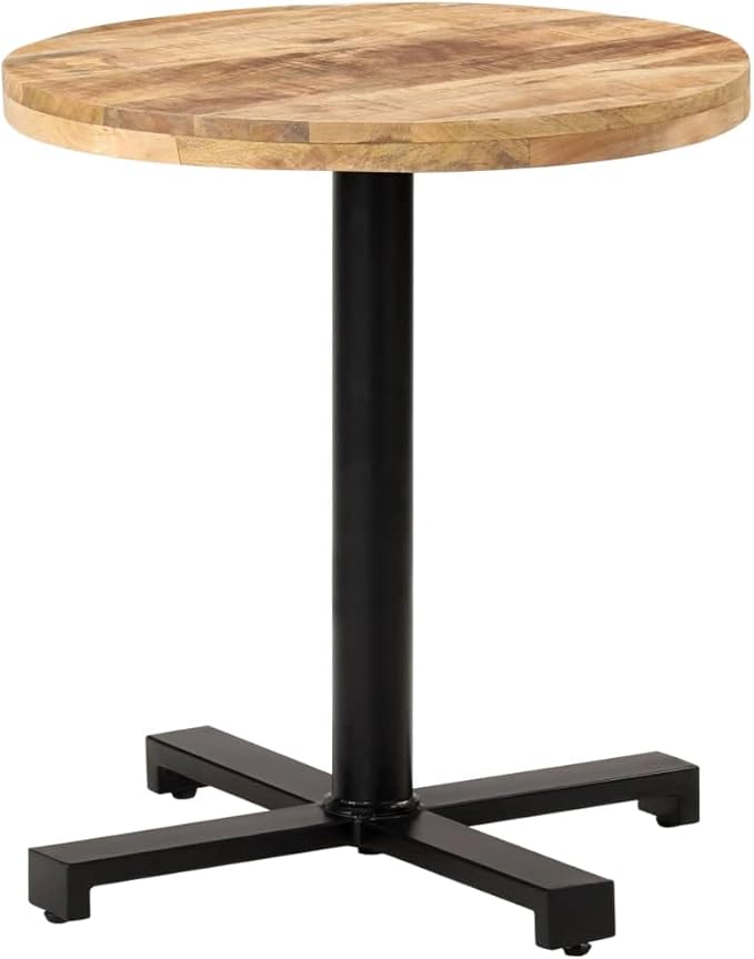 Round Bistro Table 27.6in Natural Mango Wood Top Black Powder-Coated Iron Legs Small Dining Table Indoor Outdoor Kitchen Patio Balcony Compact for Two