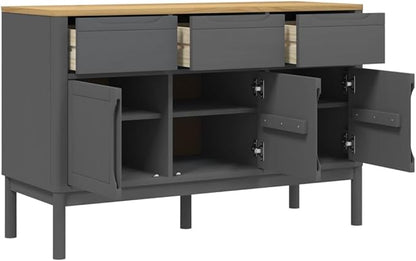 Grey Pine Sideboard Buffet Cabinet 44.9x29.1 in Solid Wood Matte Sideboard Cabinet with Doors and Drawers for Dining Room Living Room or Corner Coffee Bar Storage