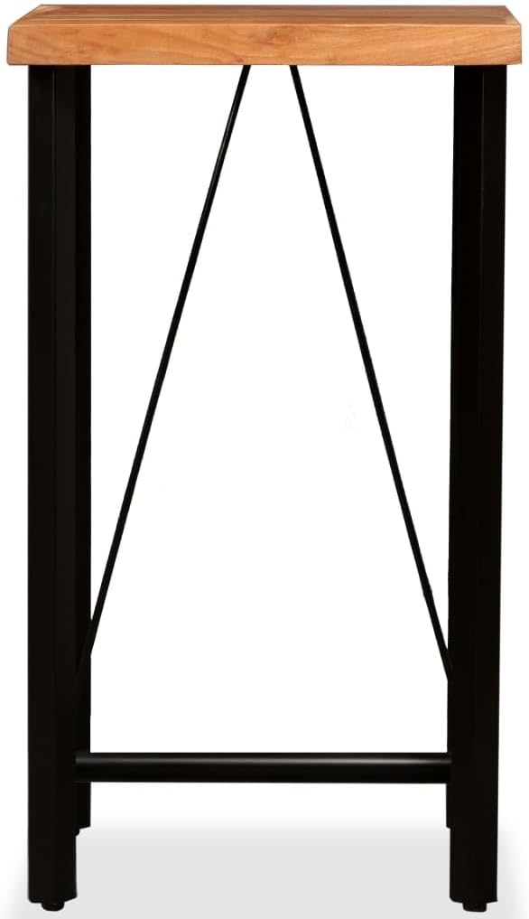 Bar Table, Multicolor Solid Acacia Wood, Steel Frame, 23.6x23.6x42.1 in, Square Kitchen Dining Table for 2, Lacquered Finish