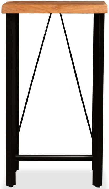 Bar Table, Multicolor Solid Acacia Wood, Steel Frame, 23.6x23.6x42.1 in, Square Kitchen Dining Table for 2, Lacquered Finish