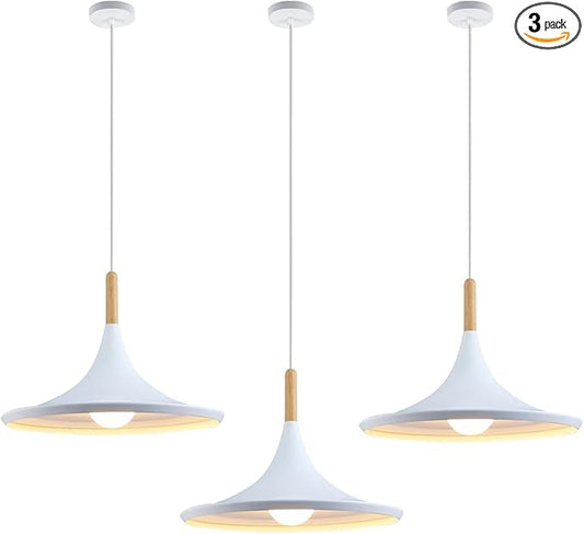 KCO Lighting White Barn Pendant Light 3-Pack Farmhouse Vintage Hanging Lamp with Adjustable Cord Rustic Ceiling Hanging Light Fixture