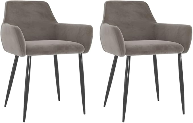 Light Gray Velvet Dining Chairs Set of 2, 22x22x30.7 in, Metal Legs, Ergonomic Back & Armrest for Dining Kitchen Living Bedroom Office