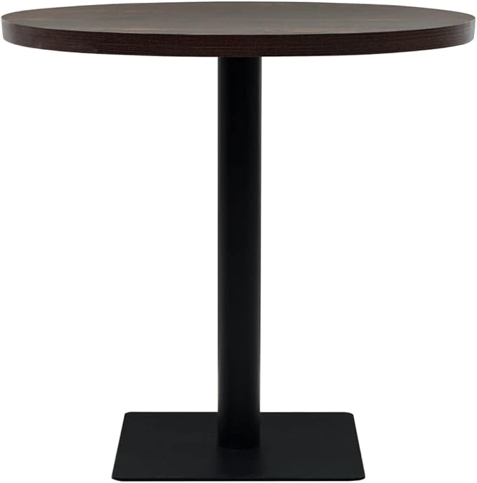 Small Dining Table 31.5" Round Dark Ash MDF Steel Bistro Furniture for Kitchen, Dining Room or Coffee Bar Seating 4 Compact Modern Rustic Brown