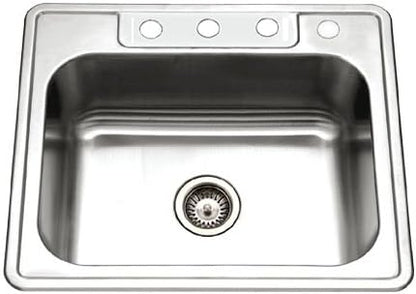Houzer 2522-6BS4-1 Glowtone Series Topmount Stainless Steel 4-holes Single Bowl Kitchen Sink