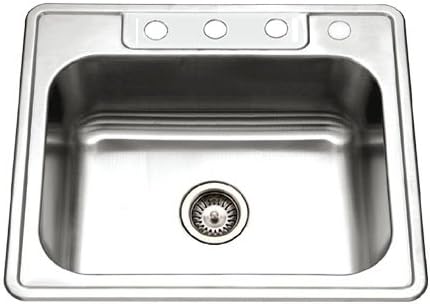 Houzer 2522-6BS4-1 Glowtone Series Topmount Stainless Steel 4-holes Single Bowl Kitchen Sink
