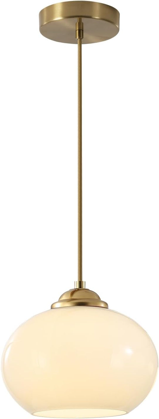 KCO Lighting 1-Light Globe Pendant Light Mid Century Modern Pendant Lighting White Glass Hanging Light Fixture Brushed Brass Chandelier Adjustable Light for Dining Room Living Room Bedroom Kitchen