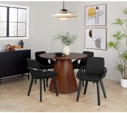 Mid Century Modern Chair with Black Bamboo Frame, Black Faux Leather Upholstered Foam Padded Seat and Backrest for Kitchen Island Dining Room Accent Chair