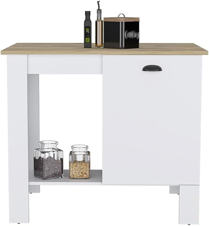 Kitchen Island 35" H with 1 Door Storage Cabinet 2 Internal Shelves and 1 Open Shelf Multi-Use Kitchen Table for Storage Practical
