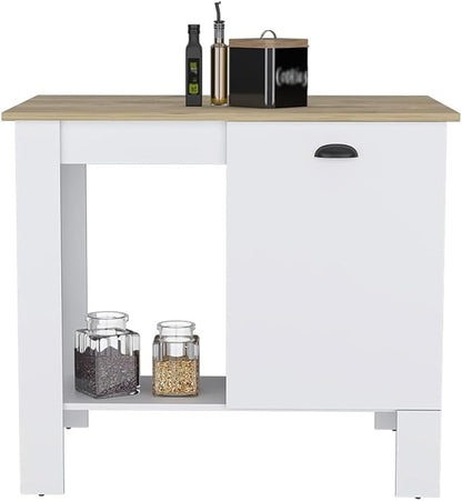 Kitchen Island 35" H with 1 Door Storage Cabinet 2 Internal Shelves and 1 Open Shelf Multi-Use Kitchen Table for Storage Practical