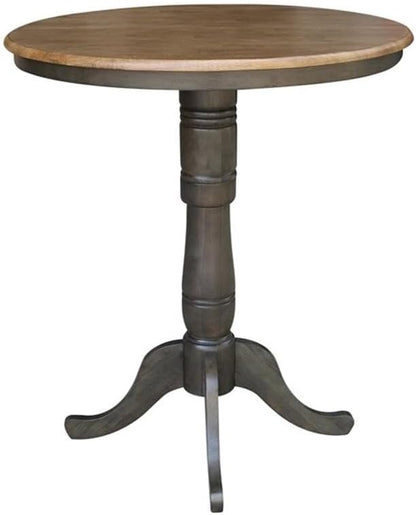 IC INTERNATIONAL CONCEPTS 36" Round Wood Bar Height Dining Table with 12" Leaf in Hickory/Washed Coal