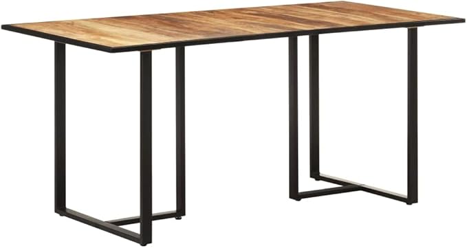 Solid Mango Wood Dining Table 63 x 31.5 Inch Rectangular Farmhouse Kitchen Table with Black Metal Frame Rustic Natural Wood Grain for Dining Room