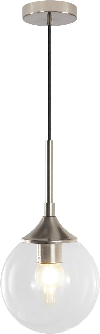 KCO Lighting 7.1” Glass Globe Pendant Light Brushed Nickel Ceiling Light Fixture Mid Century Modern Pendant Lights Kitchen Island Small Bubble Glass Pendant Light
