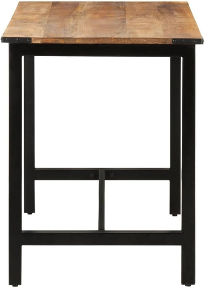 Small Dining Table 43 x 26 in Solid Mango Wood Top with Powder-Coated Iron Base, Rectangular Kitchen Table for 4, Industrial Brown Finish, Indoor Use Only, Easy Assembly