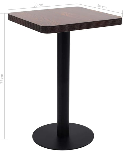 Dark Brown Bistro Table 19.7x19.7 Inch MDF Top Steel Base Compact Dining Table for 2