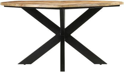 Round Black Dining Table Solid Mango Wood 59.1 inch Rustic Large Kitchen Table Seats 6 Iron Frame Extendable Style for Dining Room Modern Living Spaces