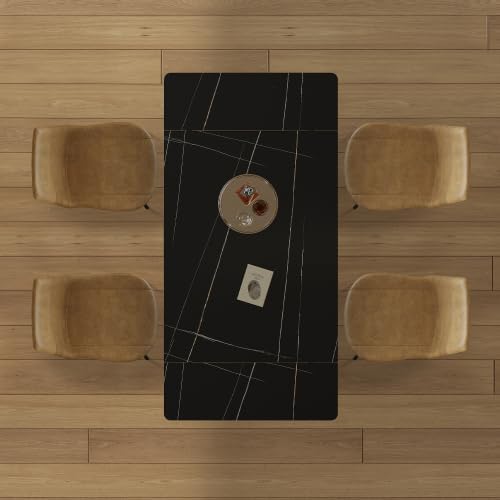 Runboll 47"-71" Extendable Sintered Stone Dining Table for 4 to 8, Modern Rectangular Kitchen Table with Carbon Steel Legs for Dining Room Family Gathering