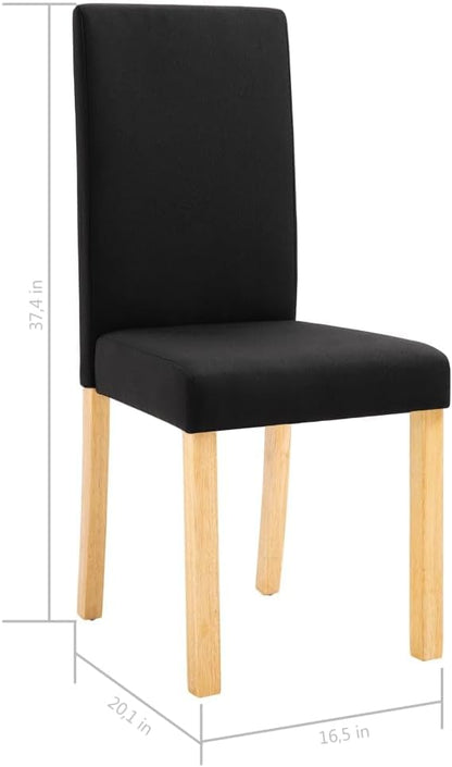 Black Fabric Dining Chairs Set of 2, Rubber Wood Frame with Traditional Design, 19.8 lb Each for Comfortable Seating in Kitchen and Dining Room