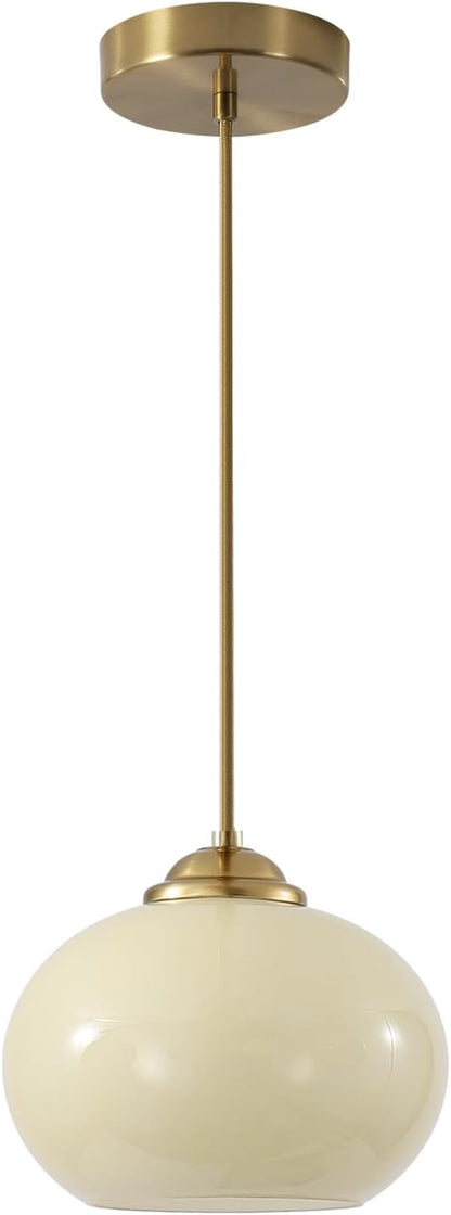 KCO Lighting Gold Kitchen Island Lighting Small Yellow Glass Globe Pendant Light Fixture Brass Hanging Light Fixture for Dining Room Entryway Hallway