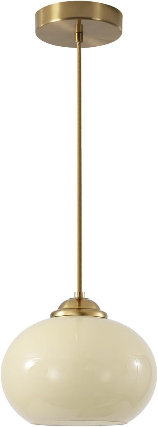 KCO Lighting Gold Kitchen Island Lighting Small Yellow Glass Globe Pendant Light Fixture Brass Hanging Light Fixture for Dining Room Entryway Hallway