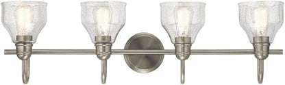 Kichler Avery 4-Light Bathroom Vanity Light Fixture with Clear Seeded Glass in Black, Industrial Farmhouse Wall Mount for Bathroom Mirror (33.5" x 9.5" x 8.25"), 45974BK