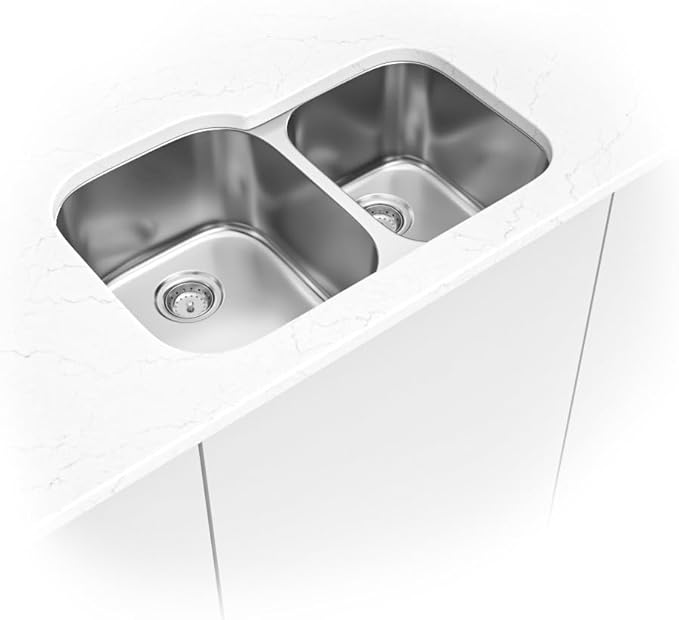 MSI 31 inch Undermount 60/40 Double Bowl 18 Gauge Stainless Steel Kitchen Sink and Strainer