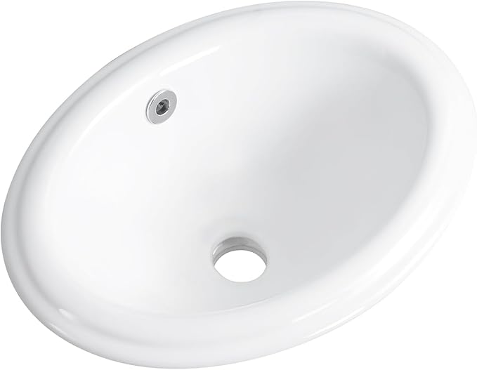 Bathroom Vessel Sink 16'' x 12'' Semi Recessed Bathroom Sink Oval Drop In Sink with Overflow White Ceramic Modern Vessel Sinks for Bathroom