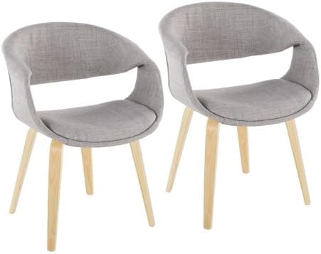 Upholstered Dining Chairs Set of 2, Kitchen Island Chairs with Grey Fabric Seat and Natural Bent Wood Legs for Dining Room Living Room Restaurant