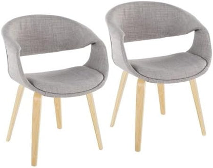 Upholstered Dining Chairs Set of 2, Kitchen Island Chairs with Grey Fabric Seat and Natural Bent Wood Legs for Dining Room Living Room Restaurant