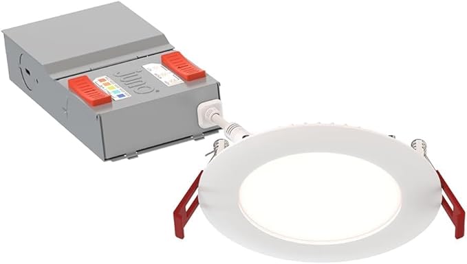 Juno LED Recessed Lights 4 Inch Round Baffle Wafer Downlight, 5-in-1 Switchable White Color Temperature, Adjustable Brightness, 120 Volts, 4-Inch Flat Trim, 6 Pack, Matte White
